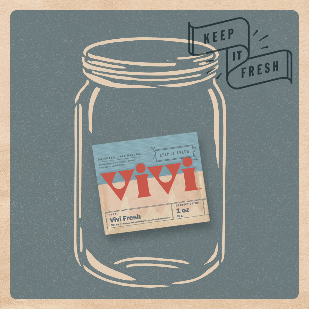 A Vivi Fresh pack sitting inside a jar. A Vivi Fresh pack sitting inside a jar.