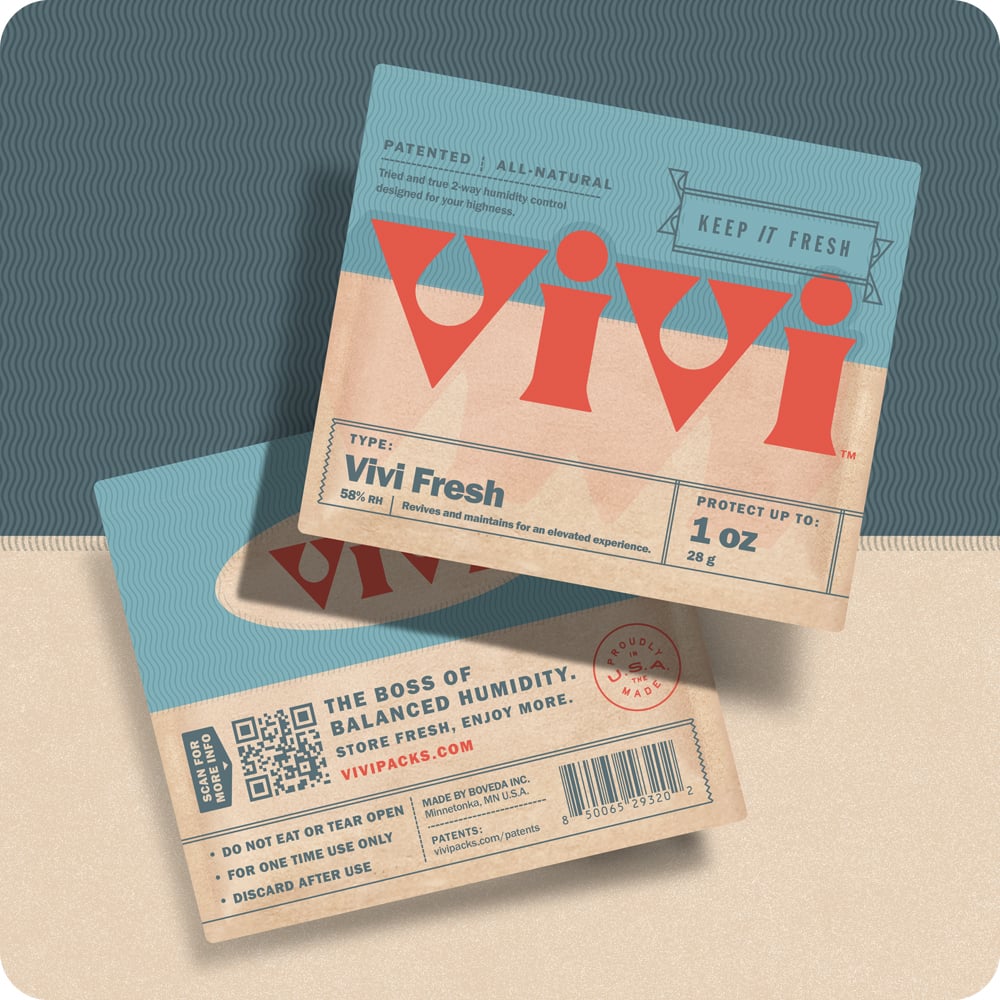 A picture showing the front and the back of a Vivi Fresh pack. A picture showing the front and the back of a Vivi Fresh pack.